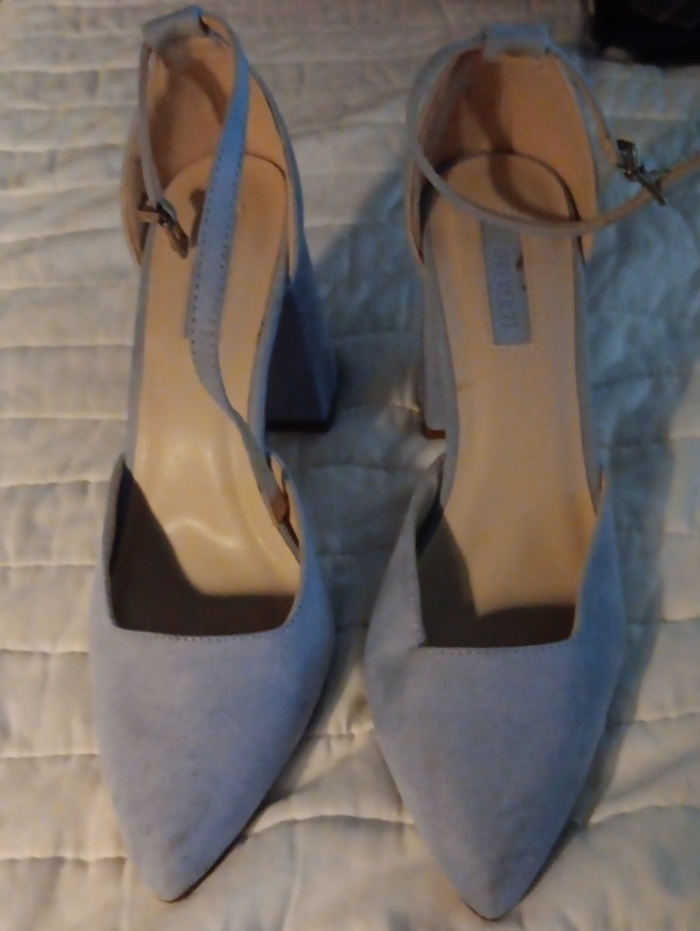Forever 21 Dusty Blue Pointed-Toe 08/03 Worn Ankle-Strap Block Heels